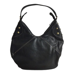 Michael Rome Designs Black Studded Italian Leather Hobo Bag 11”x17”x2”
